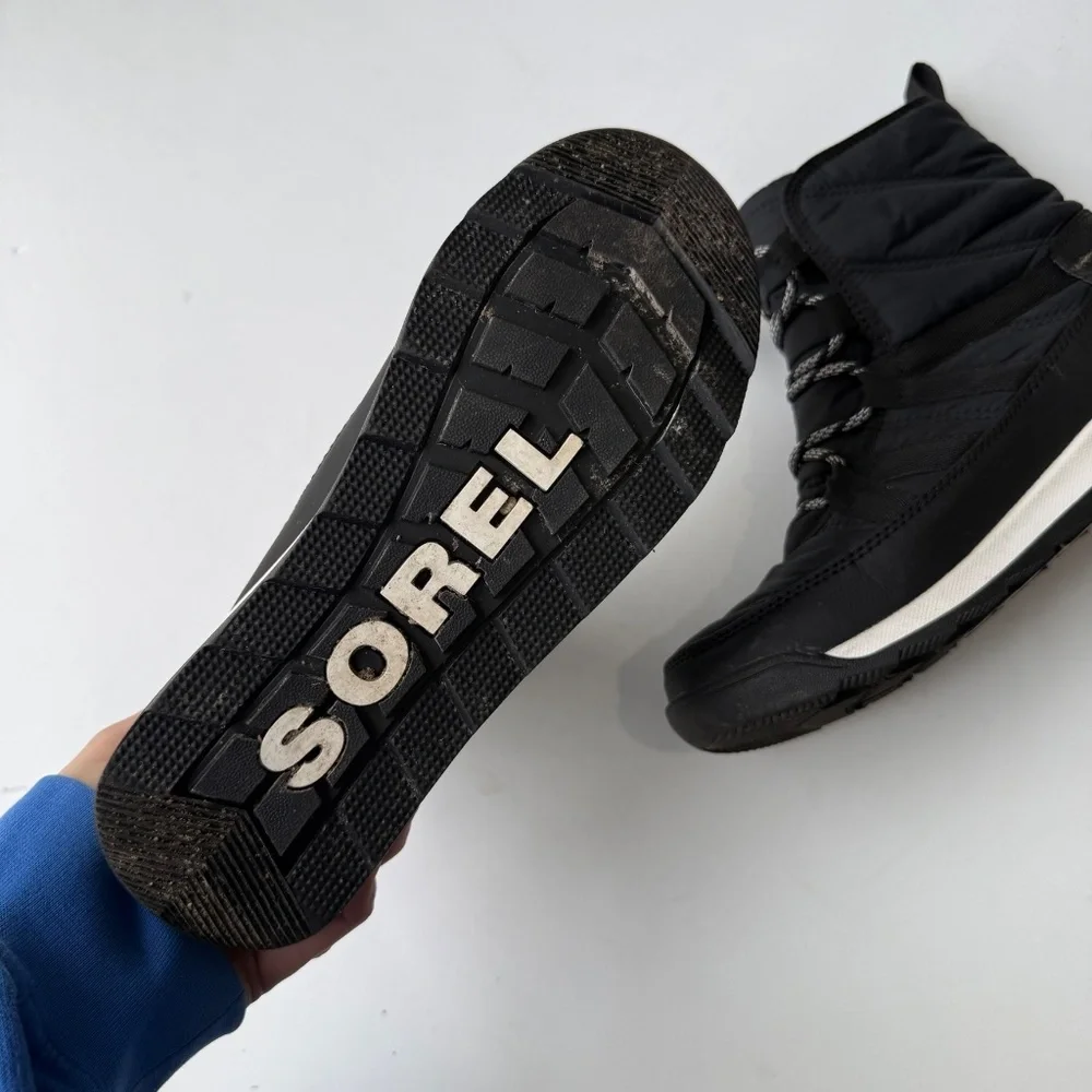 SOREL Youth Kids Size 6 Black White Whitney II High Top Snow Winter Boots
